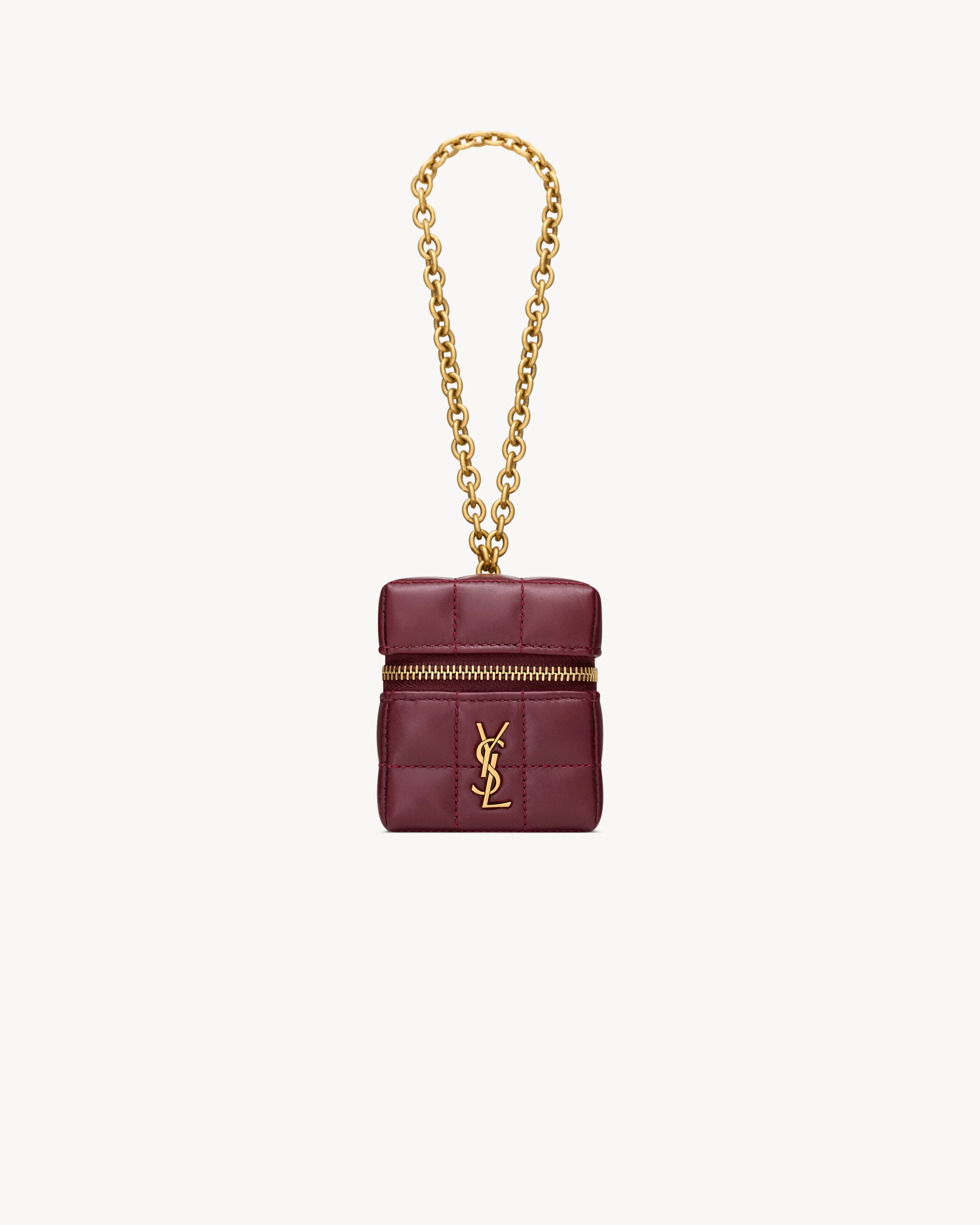 CASSANDRE MATELASSé CARRé mini cube on chain in shiny leather