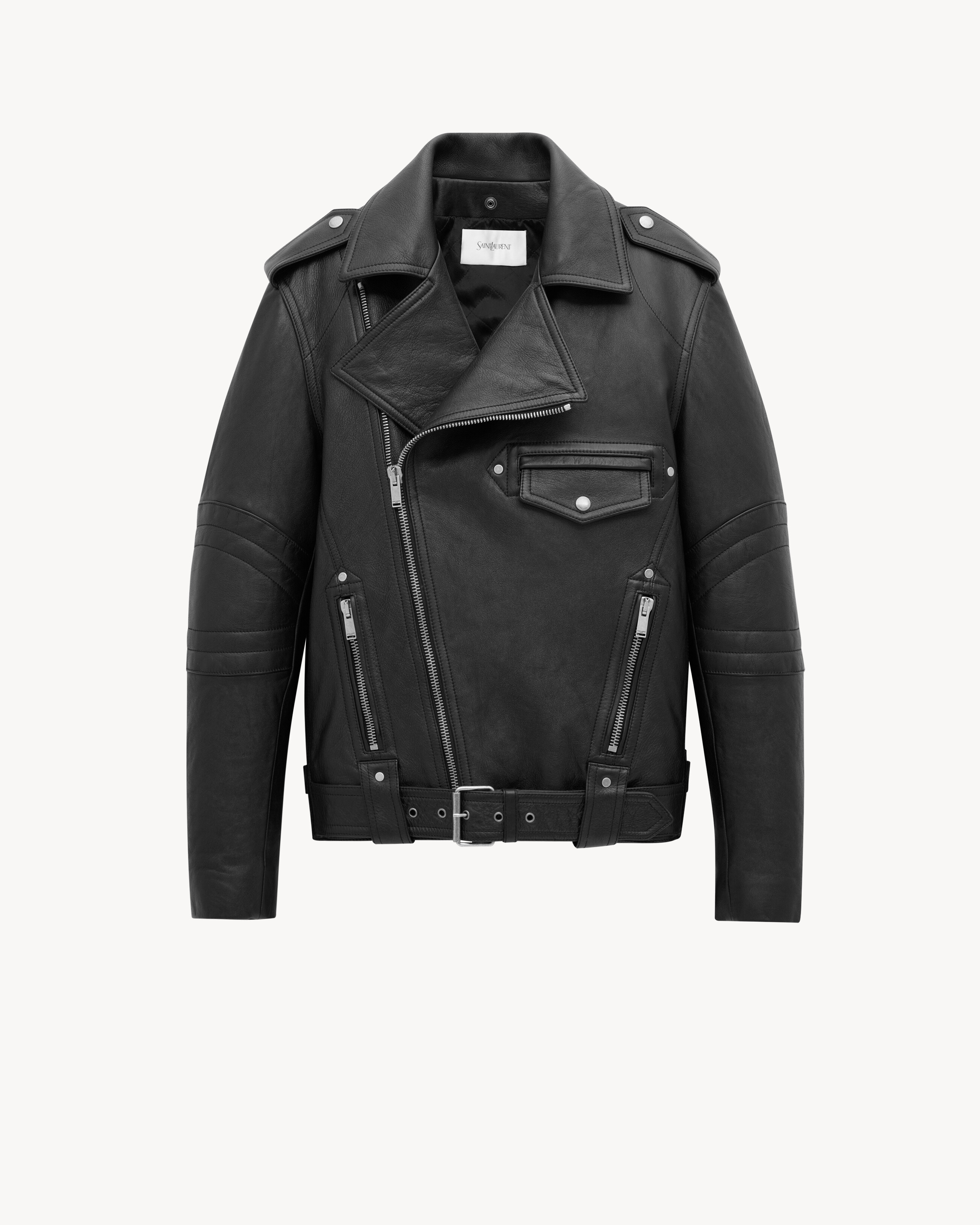 biker jacket in vintage leather and shearling
