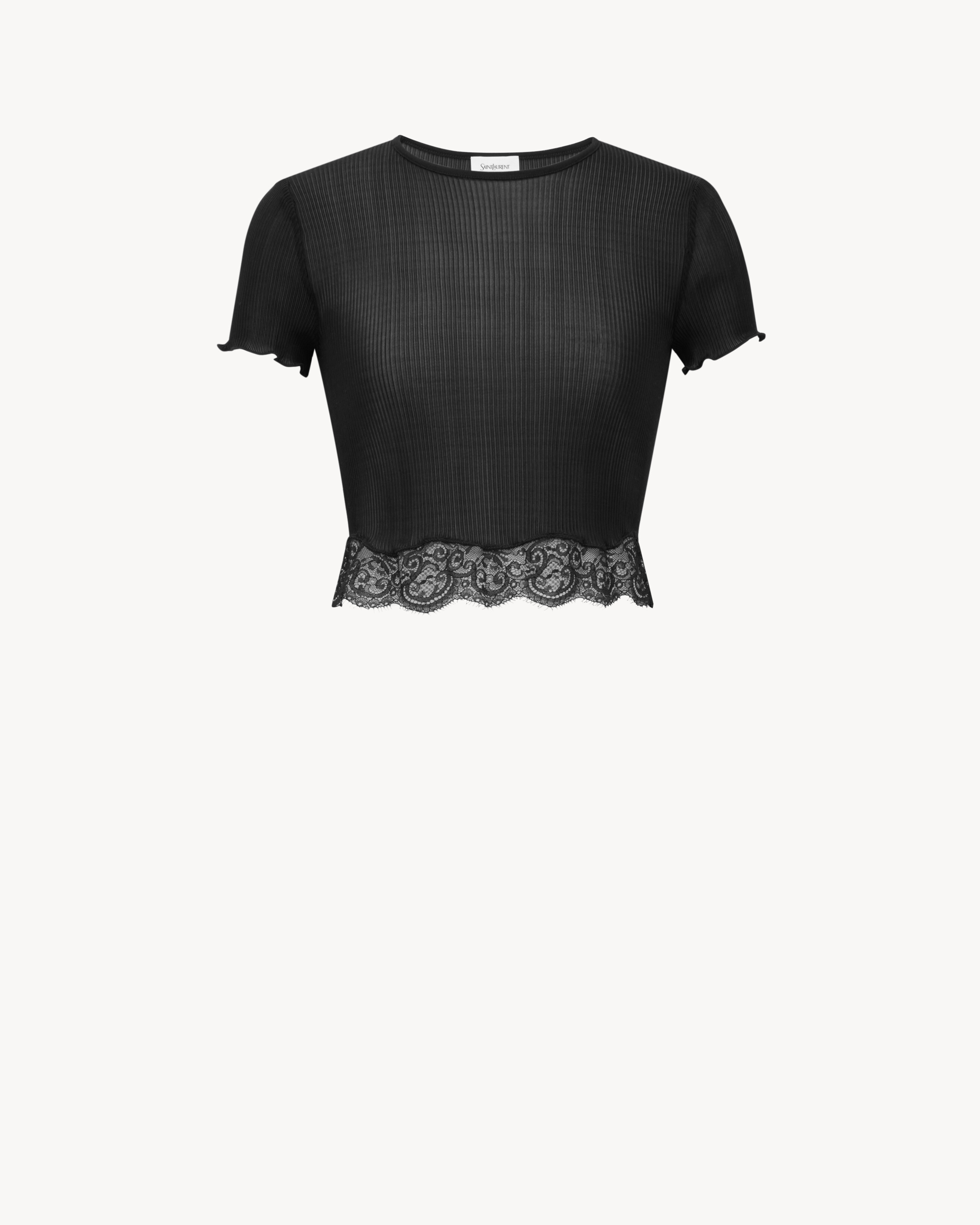 laced T-shirt in ribbed silk