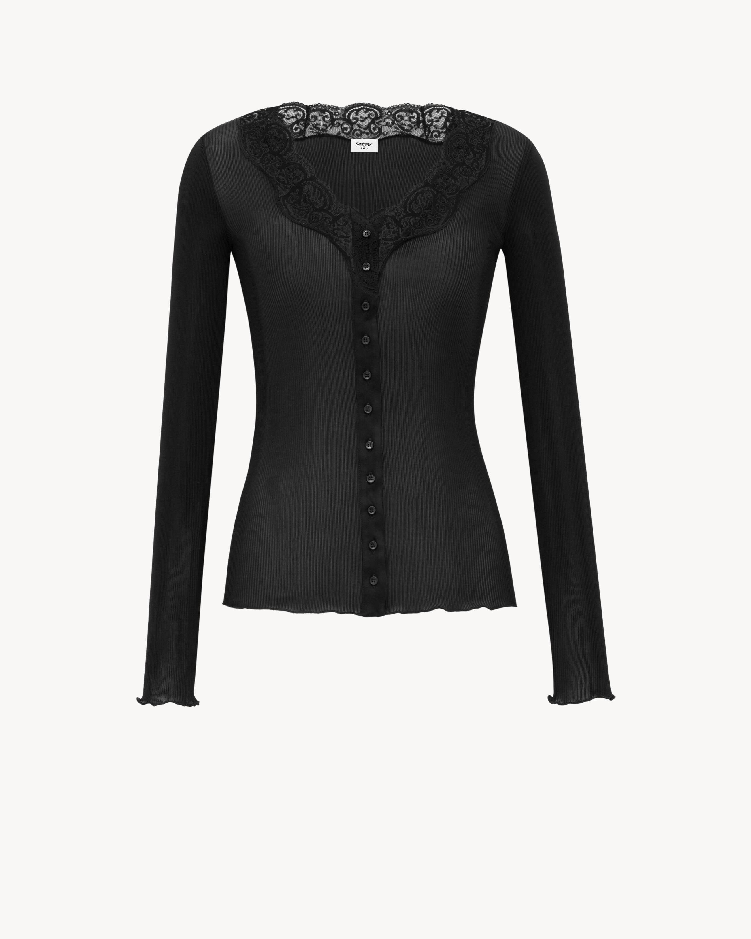 laced cardigan in ribbed silk