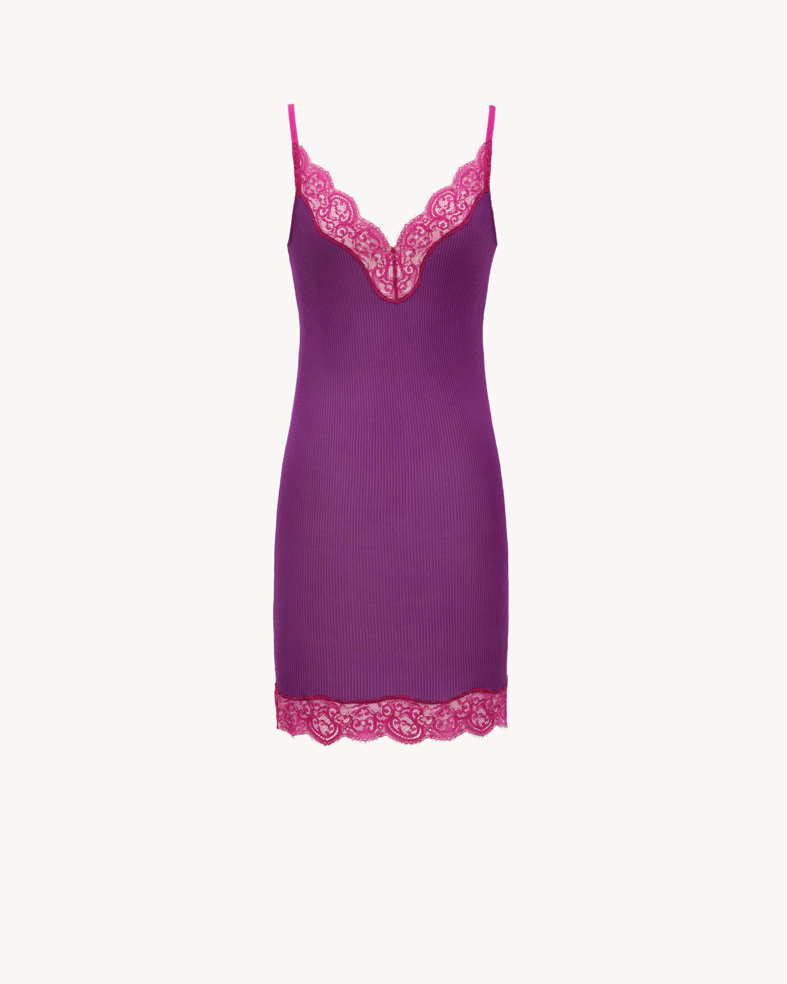 Lace Slip Dress in Ribbed Silk Jersey